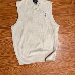 Dockers Cream V-Neck Sweater Vest Hand Embroidered Flower Floral Detail Medium